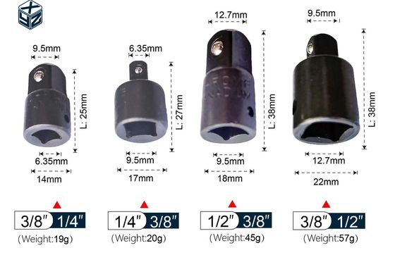 Duurzame 1/2&quot; zwarte aansluiting adapter en reducer set met CRV materiaal