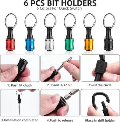 Zwarte oxide afwerking 6pcs Quick Release 1/4 inch Hex Schank Schroef Driver Bit Holder Sleutelhanger